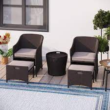 Phi Villa Brown 5 Piece Wicker 2 Seat