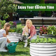 4 Pcs Gray Round 179 Gal Galvanized Steel Raised Garden Bed Above Ground For Vegetables Flowers 48 In L X 18 In H