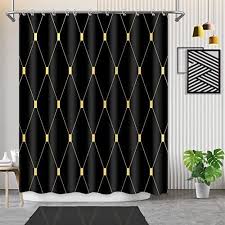 Black Gold Modern Shower Curtain Gold