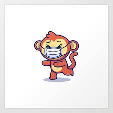 Cute Monkey Wearing Mask Cartoon Vector