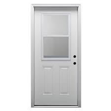 National Door Company Z000485l Smooth Fiberglass Prehung Left Hand Inswing Entry Door 1 2 Lite With Venting 2 Panel Clear Glass 34 X 80