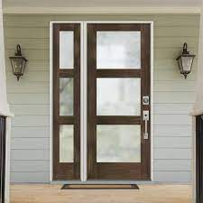 Krosswood Doors 50 In X 80 In Modern Douglas Fir 3 Lite Left Hand Inswing Satin Glass Black Stain Wood Prehung Front Door