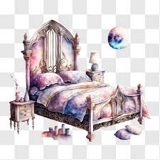 Watercolor Painting Of Ornate Bed