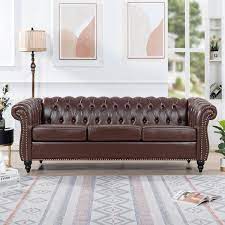 84 In Chesterfield Rolled Arm Leather Rectangle Straight Reclining So