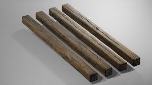 3d old spruce wood beams 4m model