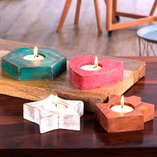 Set Of 4 Wood Tealight Candle Holders