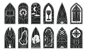 Stained Glass Vector Black Icon Set