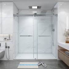 76 In W X 76 In H Double Sliding Frameless Shower Door In Chrome With Soft Closing And 3 8 In 10 Mm Clear Glass