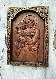 Saint Joseph Carved Wooden Icon Oak