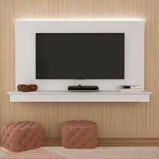 Homestock White Wall Mounted Floating Entertainment Center Fits Tv Up To 65 In Tv Wall Panel With Led Strip And Shelf
