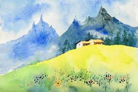 Watercolor Painting Of Home Mountains