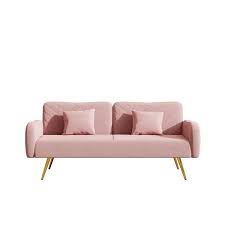 70 47 In Pink Fabric Twin Size Convertible Folding Sofa Bed With 2 Pillows