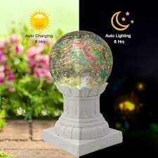 Goodeco Gazing Ball On Roman Column For Garden Decor Solar Ed Glass Garden Globe Sphere Lights With Roman Pillar Stand