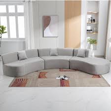 136 6 In Stylish Curved Sofa Sectional Sofa Chenille Fabric Sofa Couch With 3 Throw Pillows For Living Room Grey