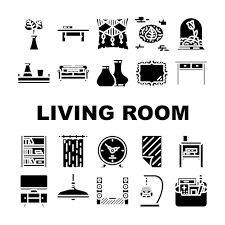 Living Room Interior Icons Set Vector