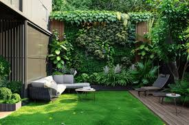 Garden Design With Green Wall And Lawn