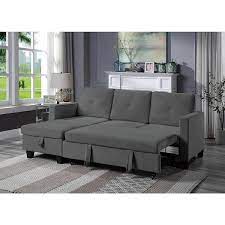 Velvet Reversible Sleeper Sectional Sofa With Storage Chaise Dark Gray Size One Size