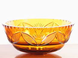 Vintage Bohemian Amber Cut Glass Bowl