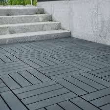 Gogexx 12 In W X 12 In L Outdoor Striped Pattern Square Plastic Pvc Interlocking Flooring Deck Tiles Pack Of 44 Tiles In Gray