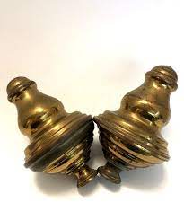 Vintage Pair Large Brass Finials Bed