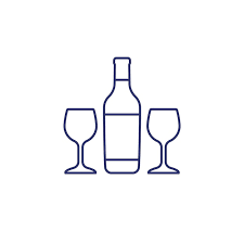 Wine Bottle And Two Glasses Line Icon