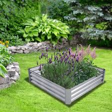 Tunearary Silver Galvanized Steel Outdoor Square Raised Garden Bed