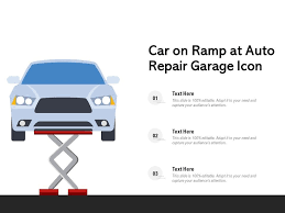 Car On Ramp At Auto Repair Garage Icon