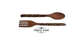 Vintage Carved Giant Wood Fork And