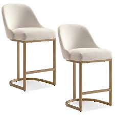 Leick Home 10132gd Wt Barrel Back Counter Stool With Metal Base Set Of 2 White And Gold