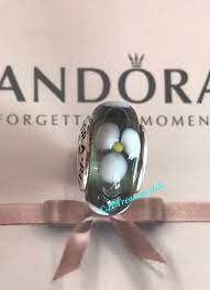 Authentic Pandora White Flowers For You Murano Glass Charm Retired Pandora Murano Glass Bead Pandora