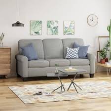 Round Arm 3 Seater Sofa In Gray