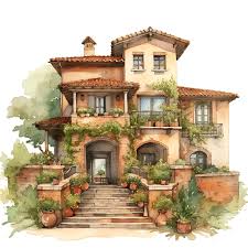 Watercolor Of Italian Tuscan Villa A