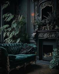 Dark Living Room With A Green Sofa