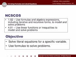 Using Formulas And Literal Equations