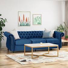 Navy Blue Velvet 3 Seater Sofa