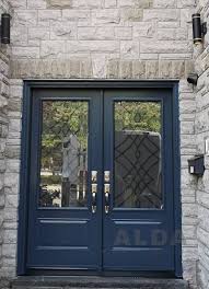 Blue Front Door With Decorative Glass
