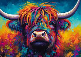 Painting Of A Highland Cow With A Horn