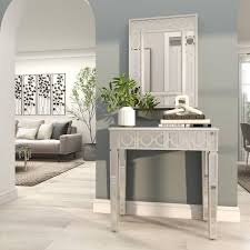 Decmode Modern 2 Piece Wood And Glass Wall Mirror And Console Table Set