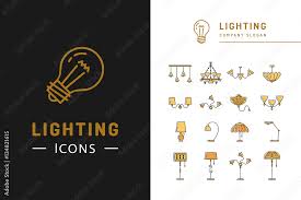 Lighting Icon Set Lamps Symbols Flat