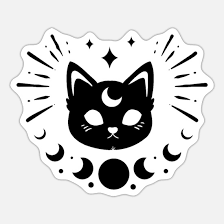 Black Cat Icon And Moon Phase Sticker