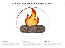 Outdoor Fire Wood Icon With Flames Ppt