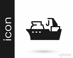 Black Fishing Boat Icon Isolated On