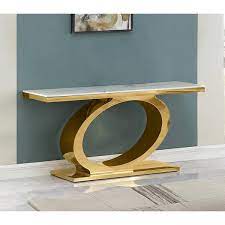 Best Quality Furniture White Marble Top Console Table With Gold Color Base