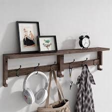 31 5 In W X 4 5 In D Brown Decorative Wall Shelf Coat Wall Shelf With 10 Hooks