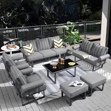 Havasu Dark Gray 7 Piece Aluminum Outdoor Patio Conversation Sofa Set With Striped Dark Gray Cushions