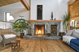 Traditional Fieldstone Fireplace With