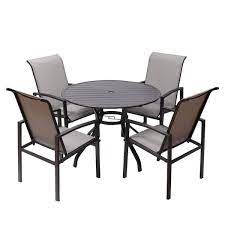 Cisvio 5 Pieces Outdoor Dining Set Patio Furniture 38 In Round Patio Table With 1 Ft 5 In Umbrella Hole
