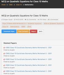 Mcq On Quadratic Equations For Class 10