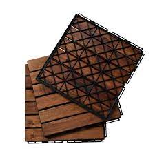 Siavonce 10 Pcs Interlocking Deck Tiles Striped Pattern 12 X 12 Square Acacia Hardwood Outdoor Flooring For Patio Bancony