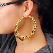 14k Gold Bamboo Hoops 1 Inch 1 5 Inch